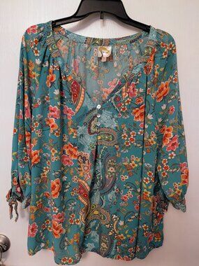 Fig and Flower green floral tunic top Size 2X